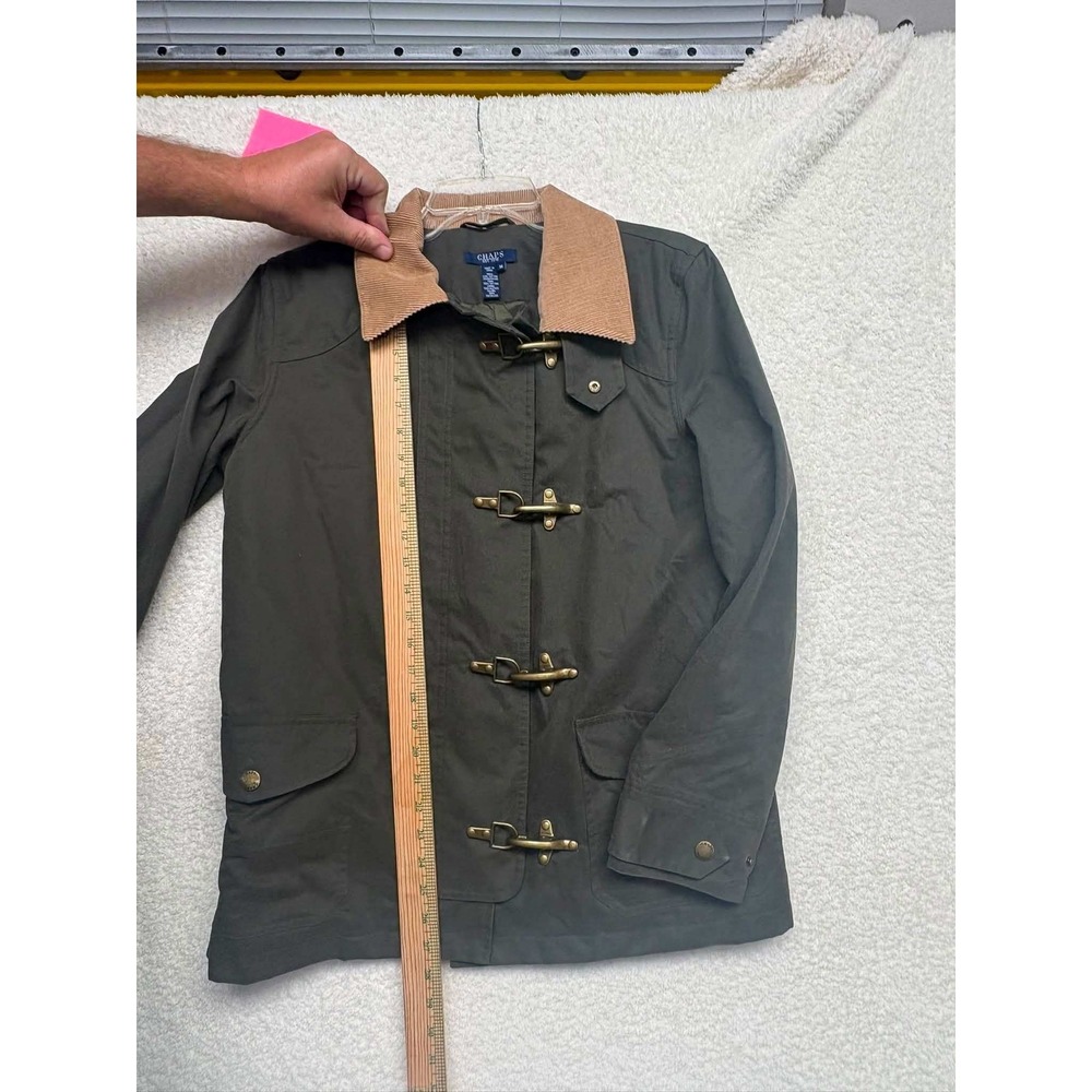 Chaps Olive Green Barn Jacket Corduroy Collar Lobster Claw Clasp Women Medium - Picture 3 of 9